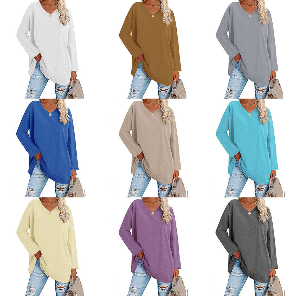 Women's Loose Long Sleeve Fashion V-neck Top (Buy 3 Free Shipping)