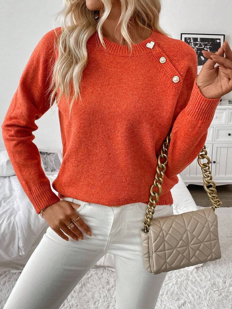 Orange Plain Round Neck Sweater