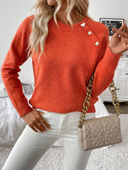 Orange Plain Round Neck Sweater