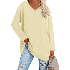 Women's Loose Long Sleeve Fashion V-neck Top (Buy 3 Free Shipping)