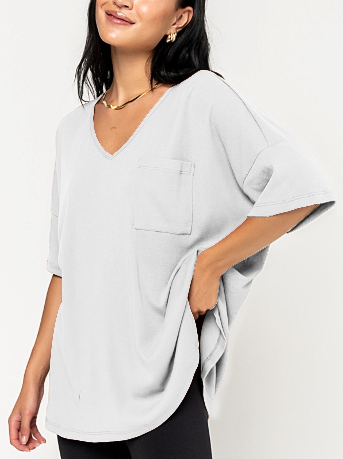 Women's Oversized V-Neck Pocket Tee (Buy 3 Free Shipping)