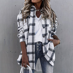 Chic Long Sleeve Check Outerwear