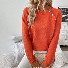 Orange Plain Round Neck Sweater