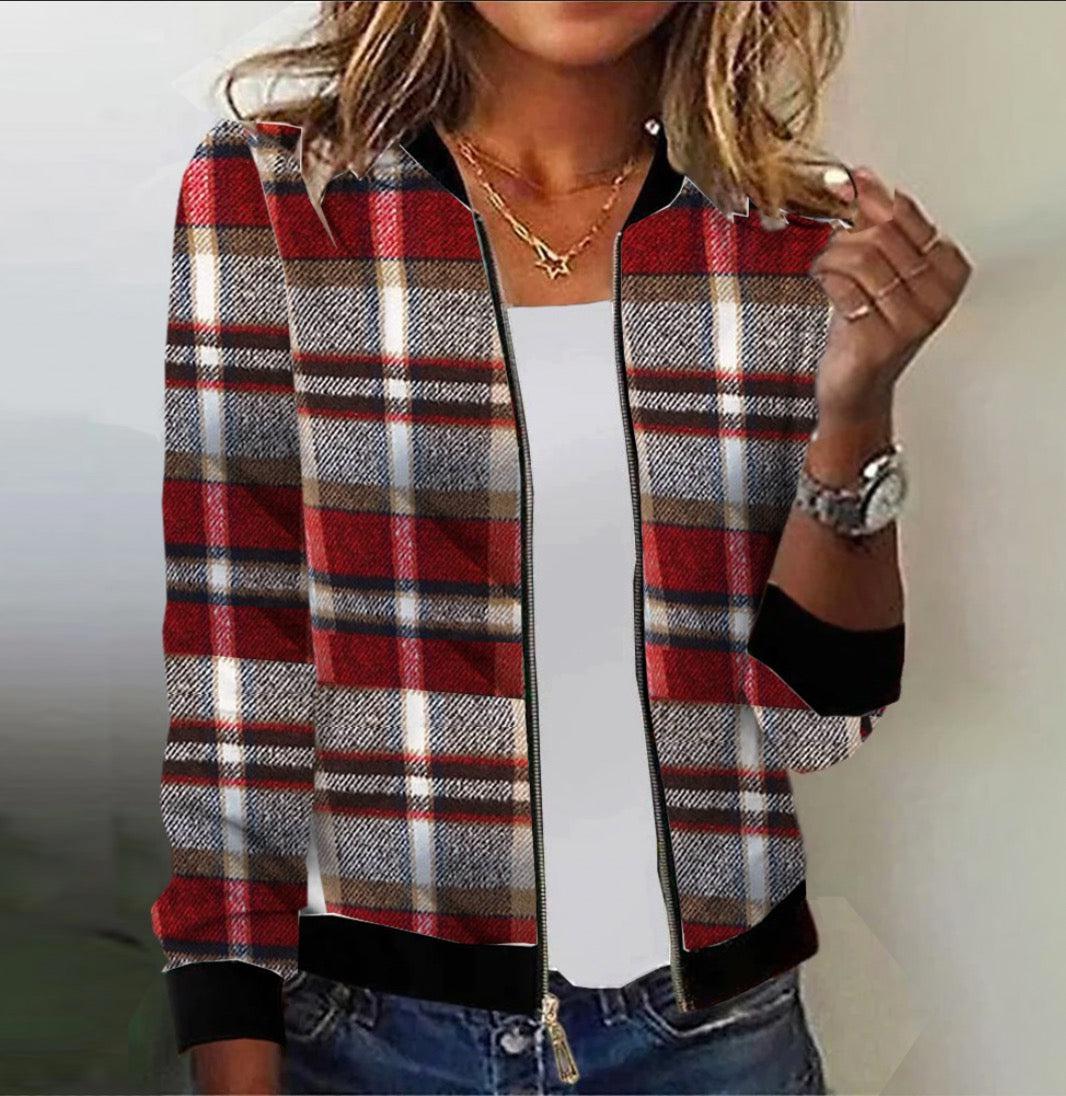 Red Long Sleeve Plaid Outerwear