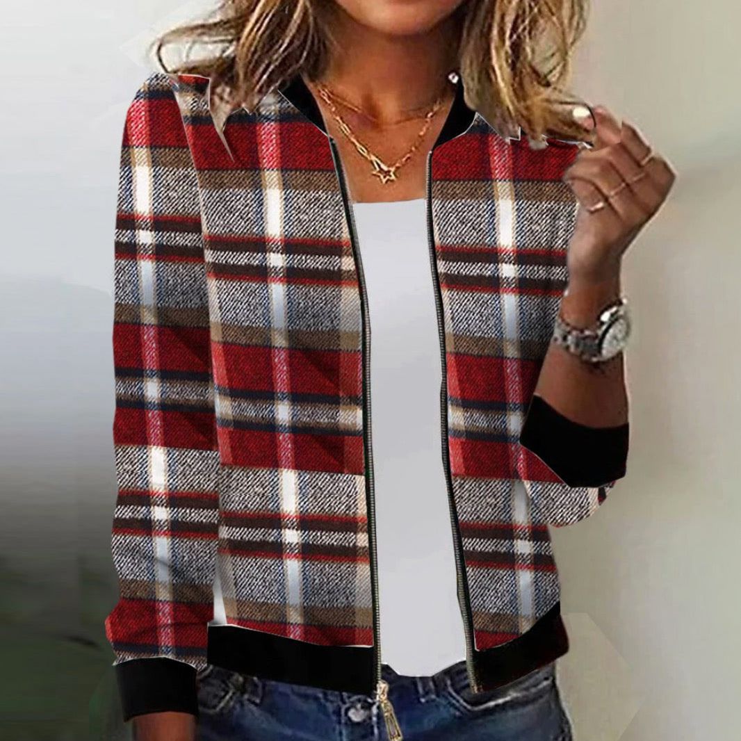 Red Long Sleeve Plaid Outerwear