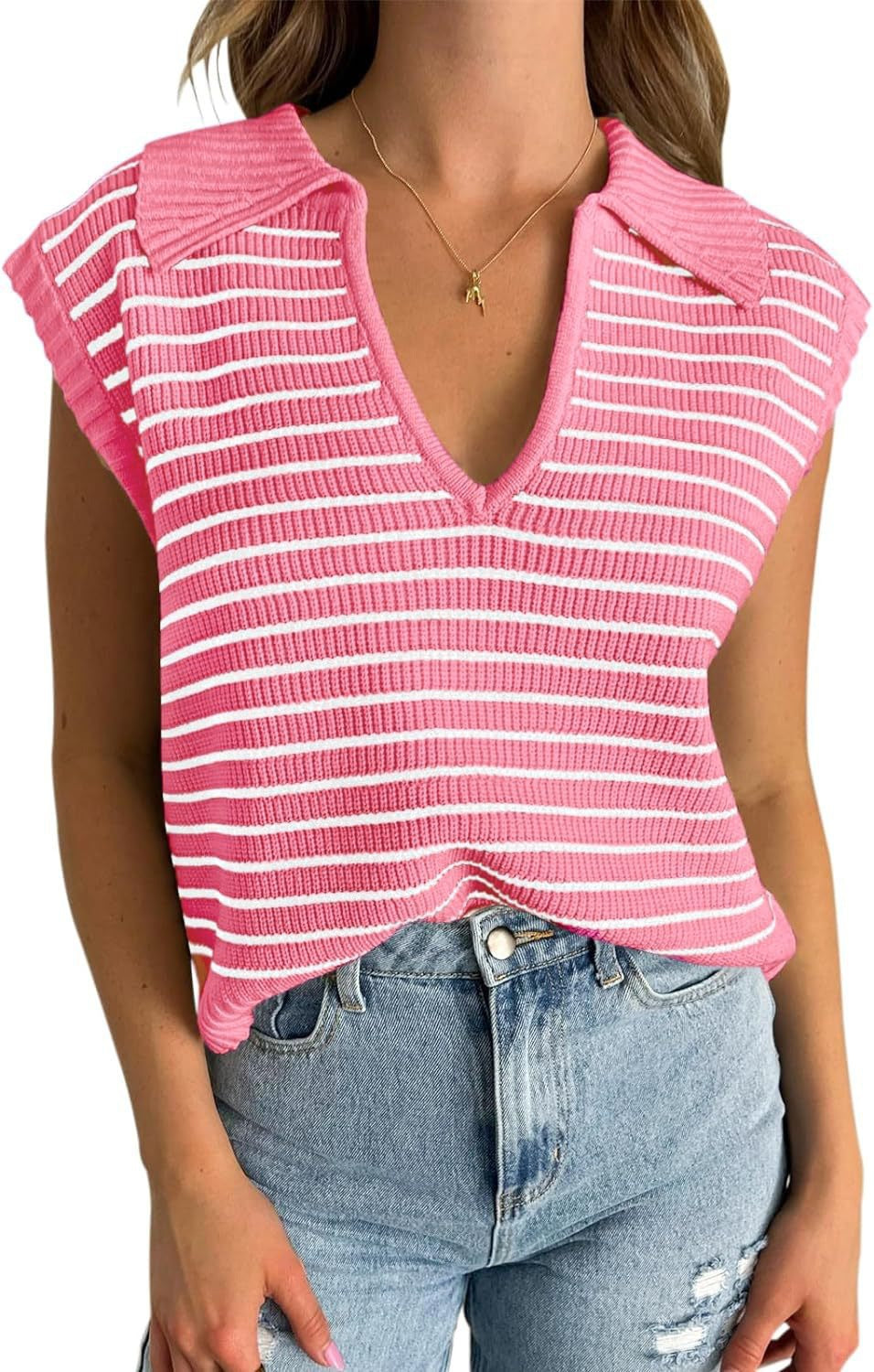 Women's V-Neck Sleeveless Striped Top (Buy 2 Free Shipping)