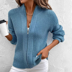 Blue Plain Long Sleeve Cardigan