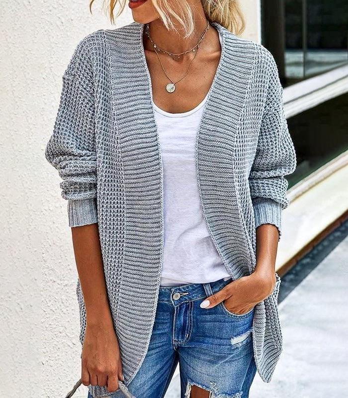 Cozy Grey Plain Long Sleeve Cardigan