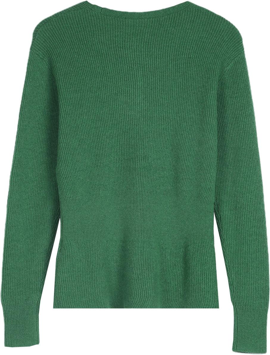 Emerald Green Button Front Peplum Outerwear Sweater