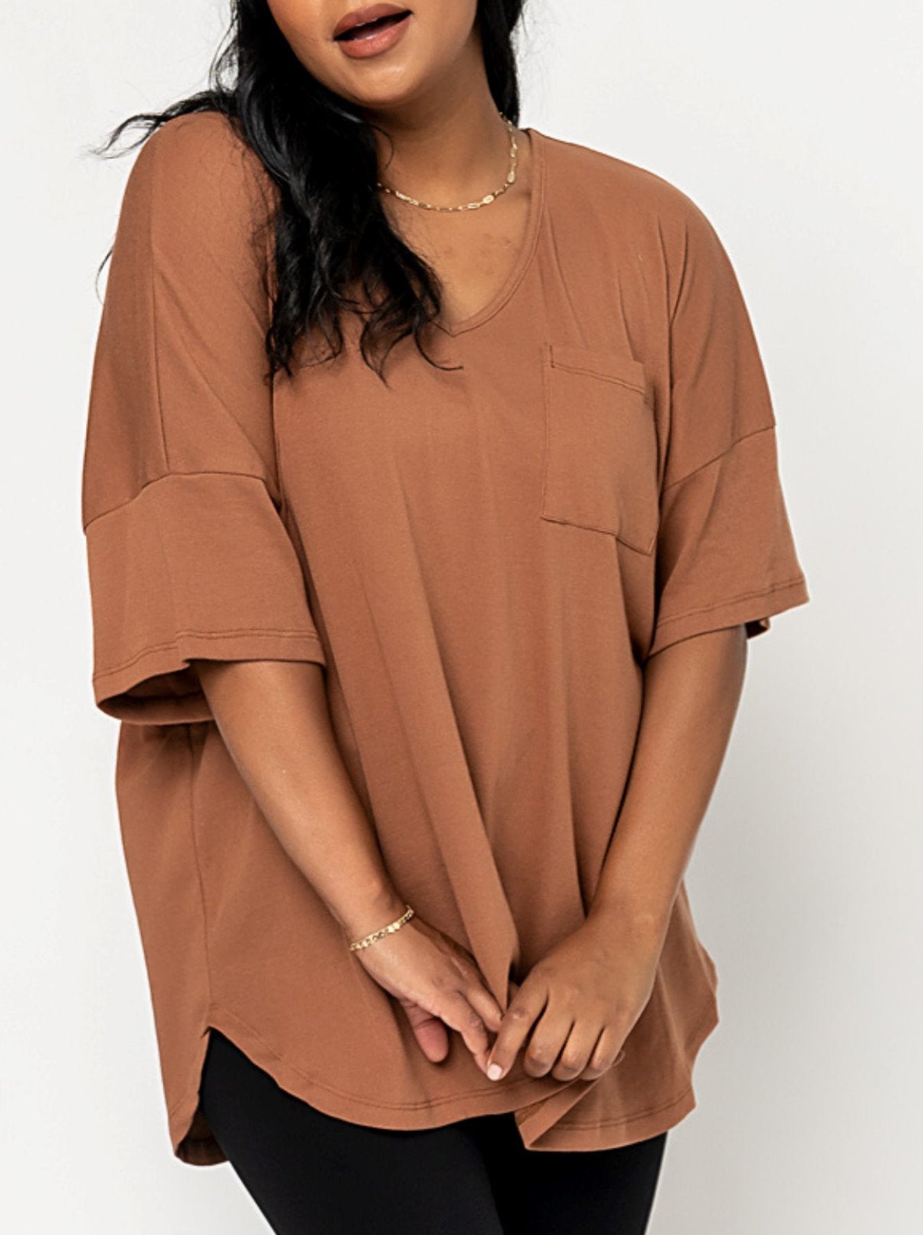 Women's Oversized V-Neck Pocket Tee (Buy 3 Free Shipping)