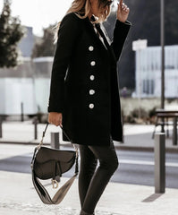 Black Collarless Long Sleeve Outerwear