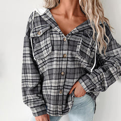 Classy Plaid Print Hoodie Long Sleeve Outerwear