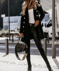 Black Collarless Long Sleeve Outerwear