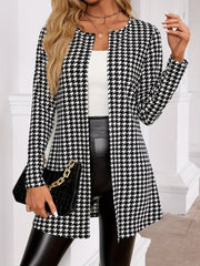 Classy Long Sleeve Houndstooth Outerwear