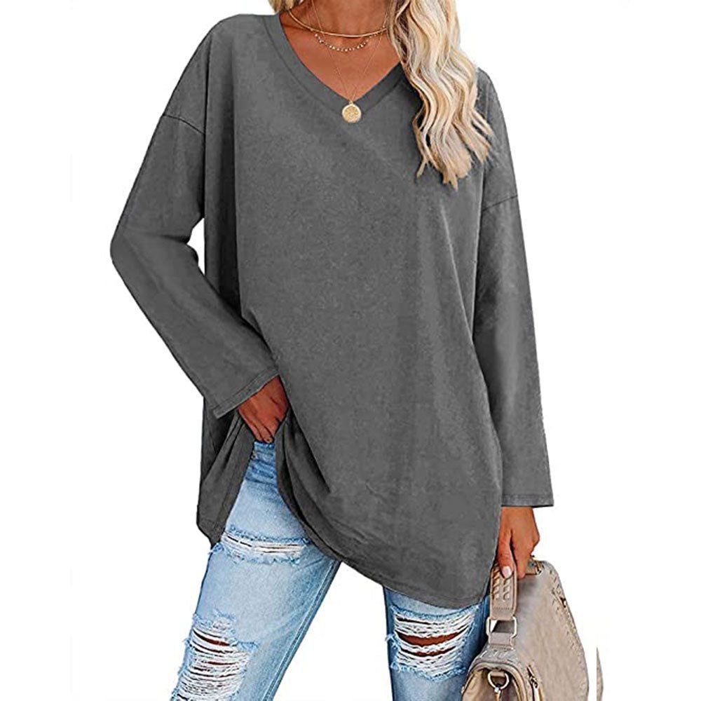 Women's Loose Long Sleeve Fashion V-neck Top (Buy 3 Free Shipping)