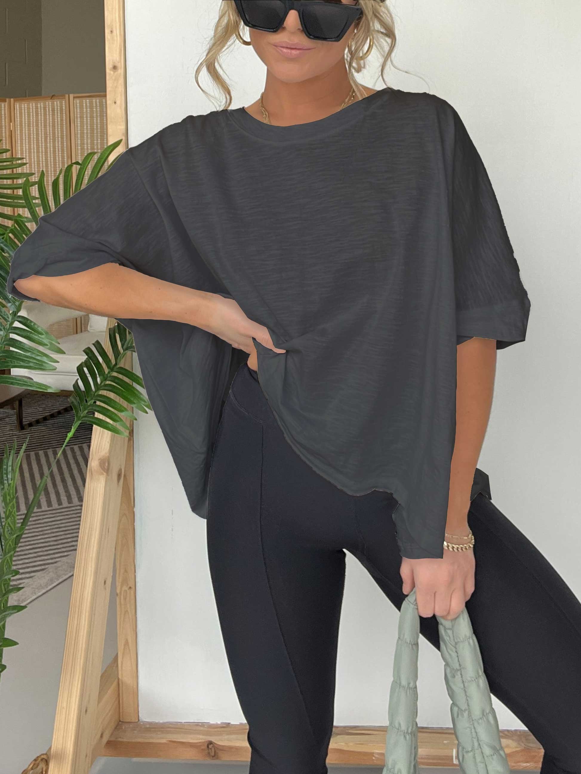 Women's Solid Colour Loose Round Neck Oversized T-Shirt (Buy 3 Free Shipping)