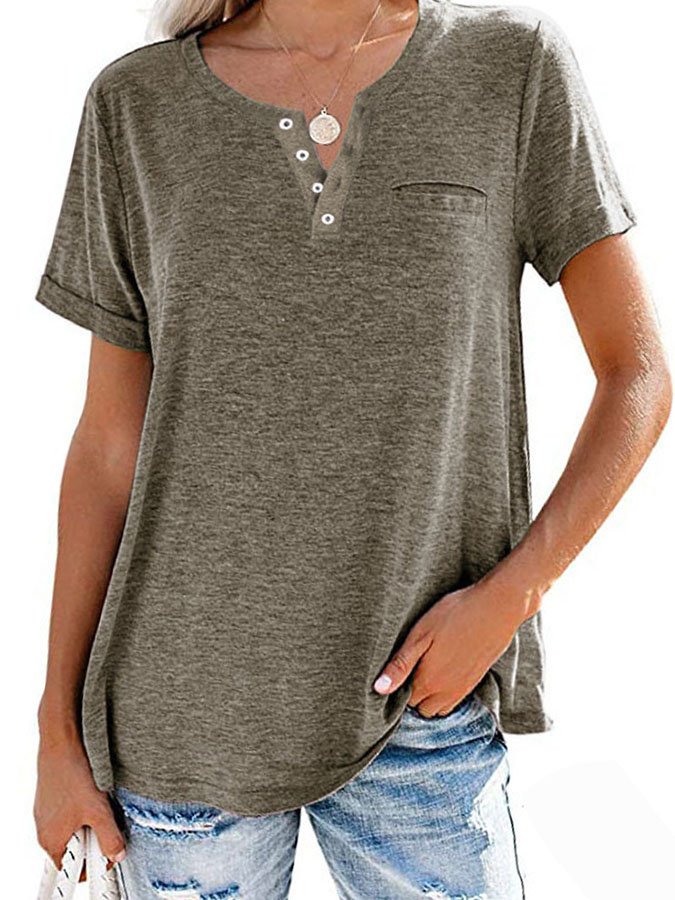 Fashion Solid Color Pocket Short Sleeve T-Shirt (Buy 3 Free Shipping)