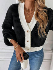 Black And White Color Block Cardigan