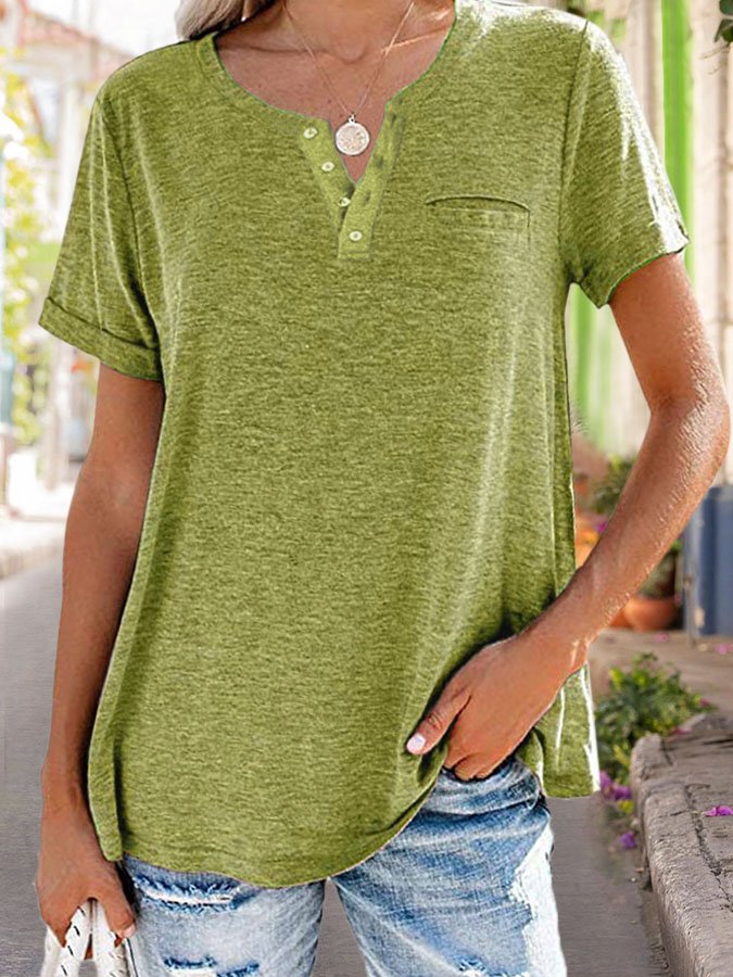 Fashion Solid Color Pocket Short Sleeve T-Shirt (Buy 3 Free Shipping)