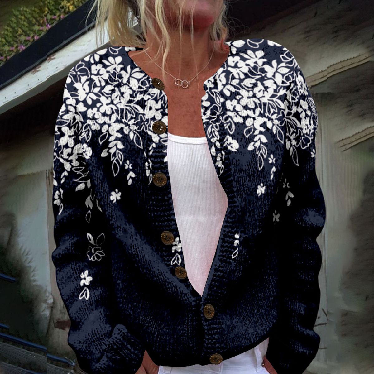 Navy Floral Print Outerwear