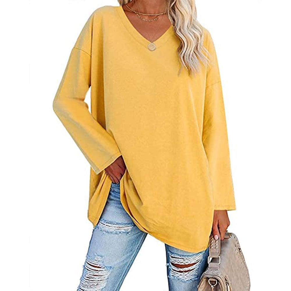 Women's Loose Long Sleeve Fashion V-neck Top (Buy 3 Free Shipping)