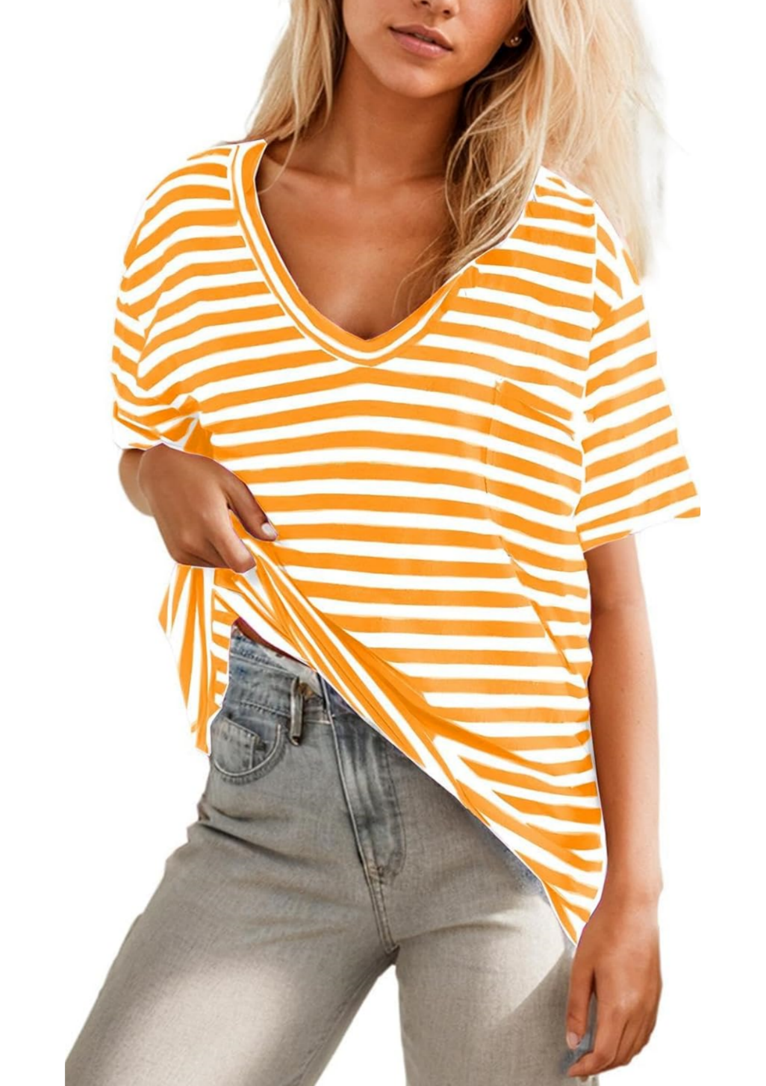 Women's Deep V Neck Striped T-shirt (Buy 3 Free Shipping)