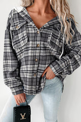 Classy Plaid Print Hoodie Long Sleeve Outerwear