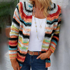 Showy Striped Long Sleeve Cardigan