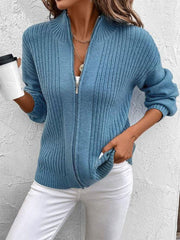 Blue Plain Long Sleeve Cardigan