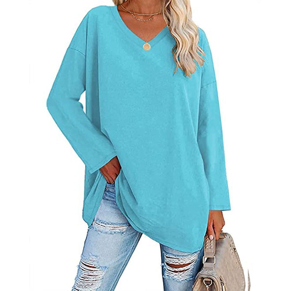 Women's Loose Long Sleeve Fashion V-neck Top (Buy 3 Free Shipping)