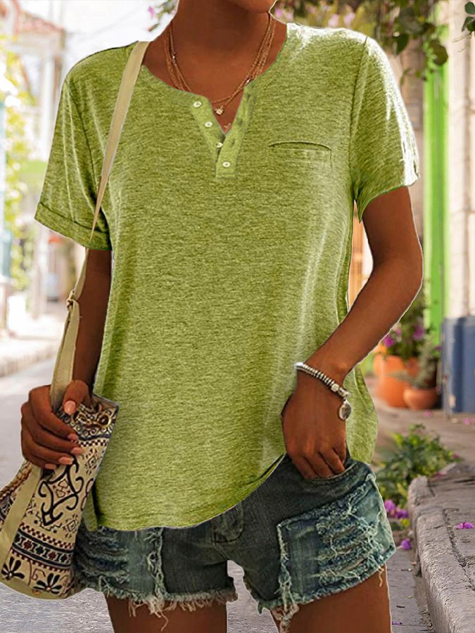 Fashion Solid Color Pocket Short Sleeve T-Shirt (Buy 3 Free Shipping)