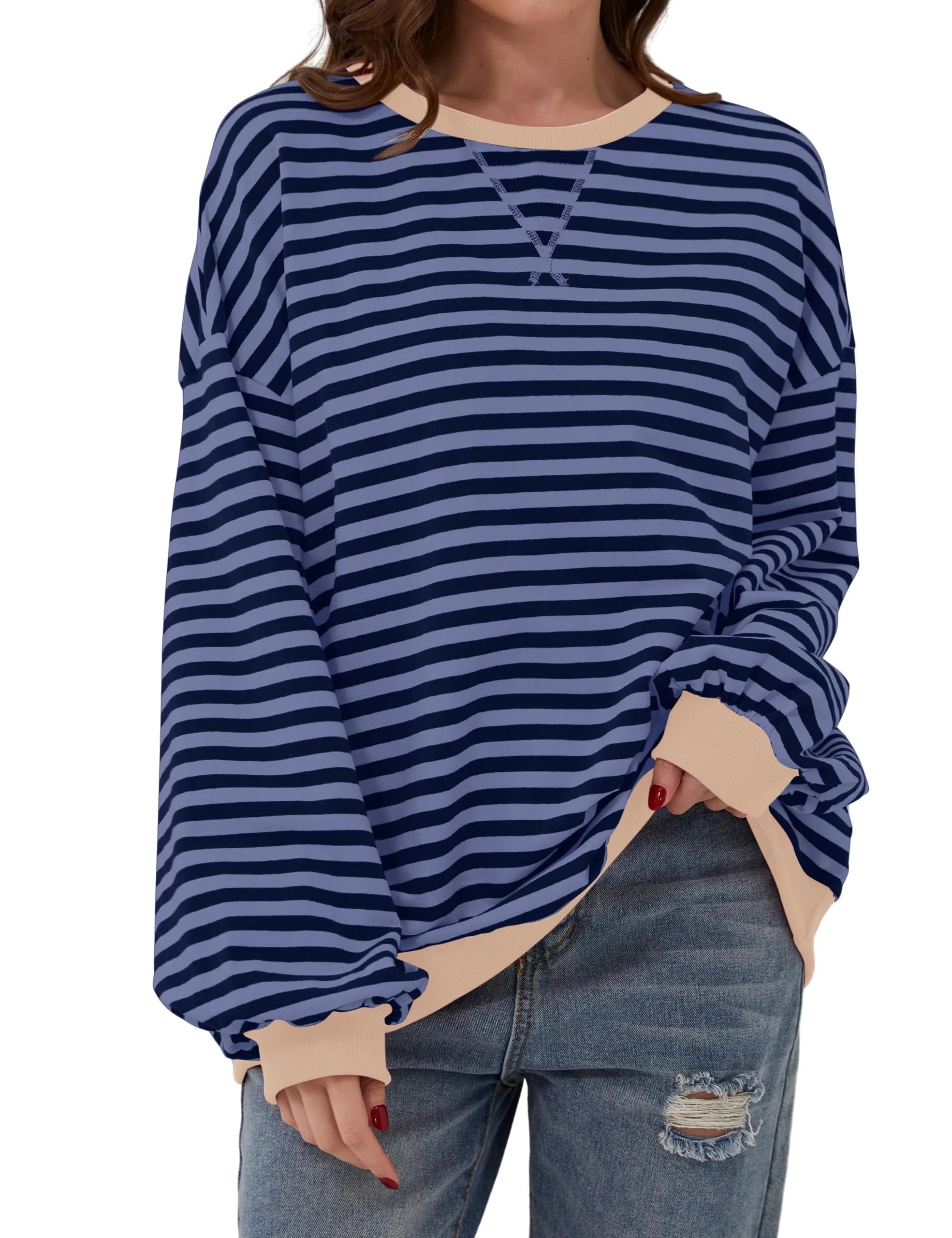 Women's Oversized Striped Long Sleeve Pullover (Buy 2 Free Shipping)