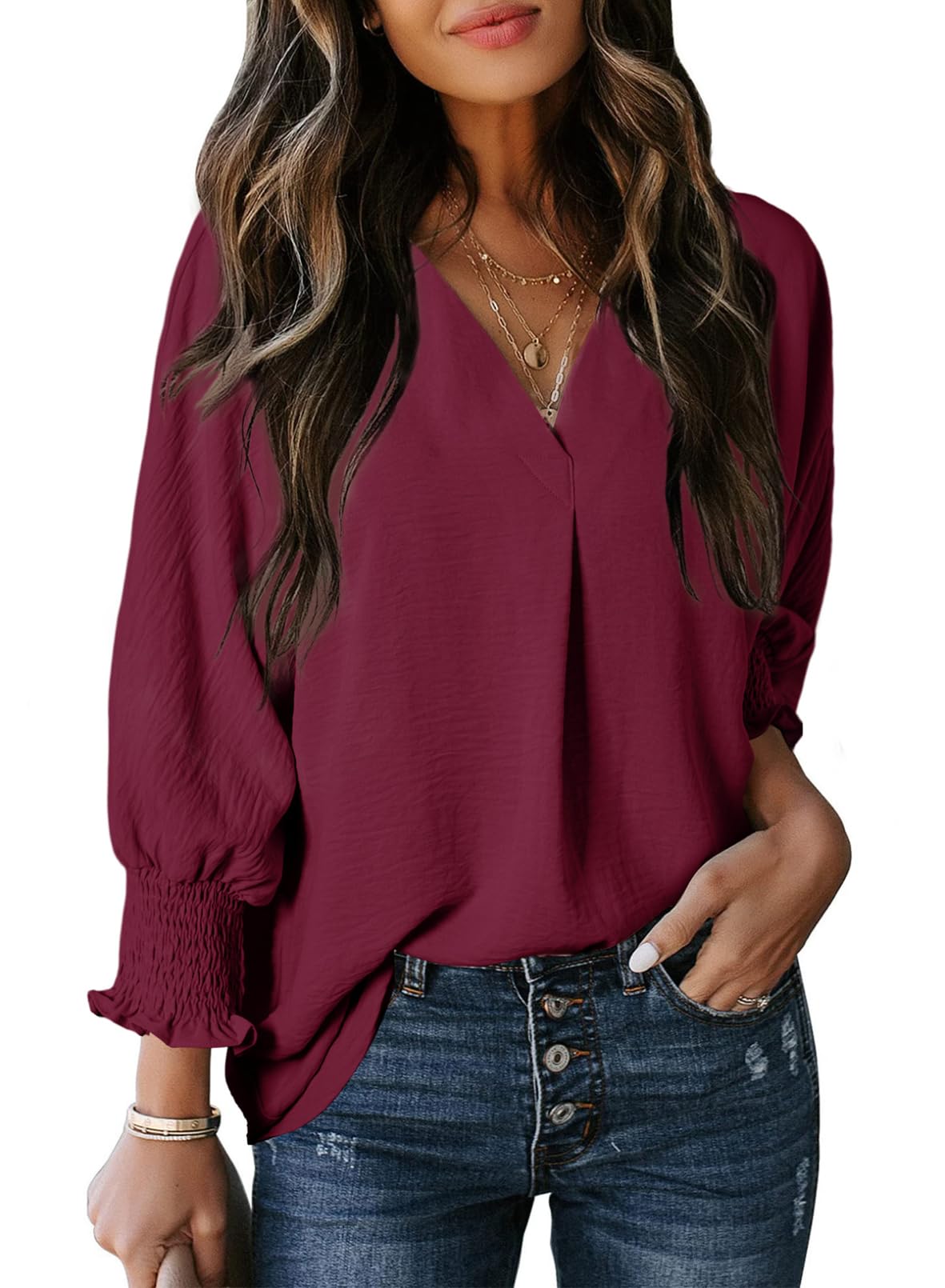 Women's Casual 3/4 Sleeve V Neck Basic Tops (Buy 2 Free Shipping)