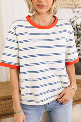 Women's Color Block Short Sleeve Striped T Shirt (Buy 2 Free Shipping)