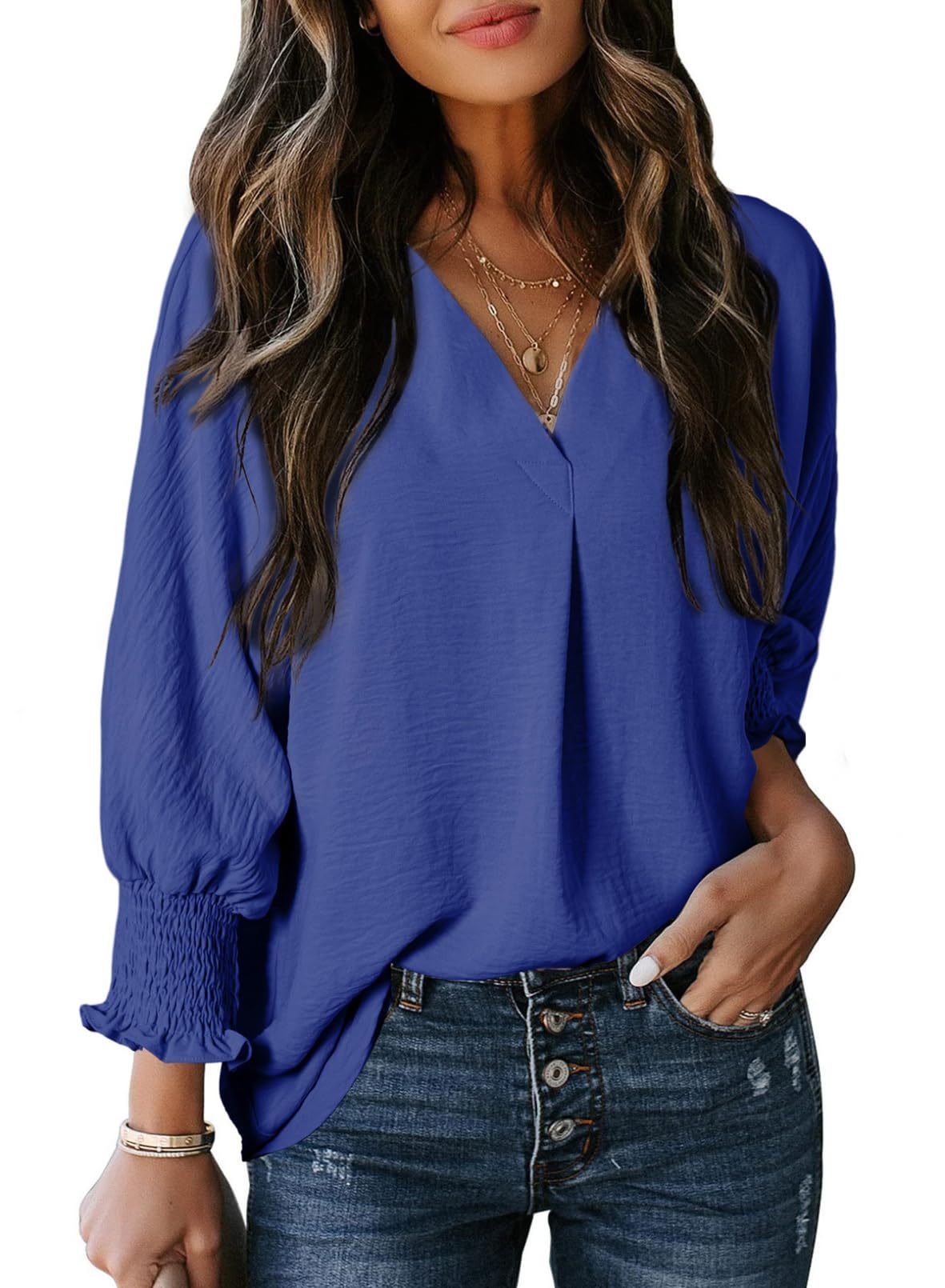 Women's Casual 3/4 Sleeve V Neck Basic Tops (Buy 2 Free Shipping)