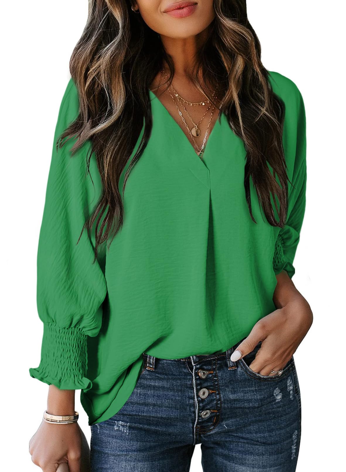 Women's Casual 3/4 Sleeve V Neck Basic Tops (Buy 2 Free Shipping)