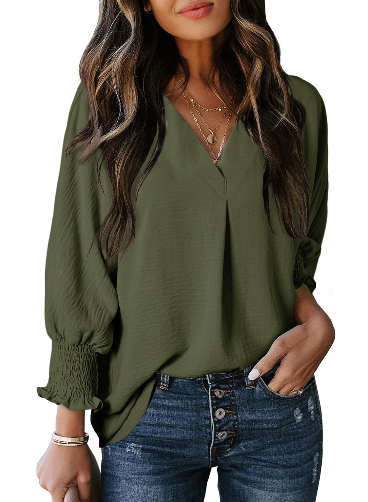 Women's Casual 3/4 Sleeve V Neck Basic Tops (Buy 2 Free Shipping)