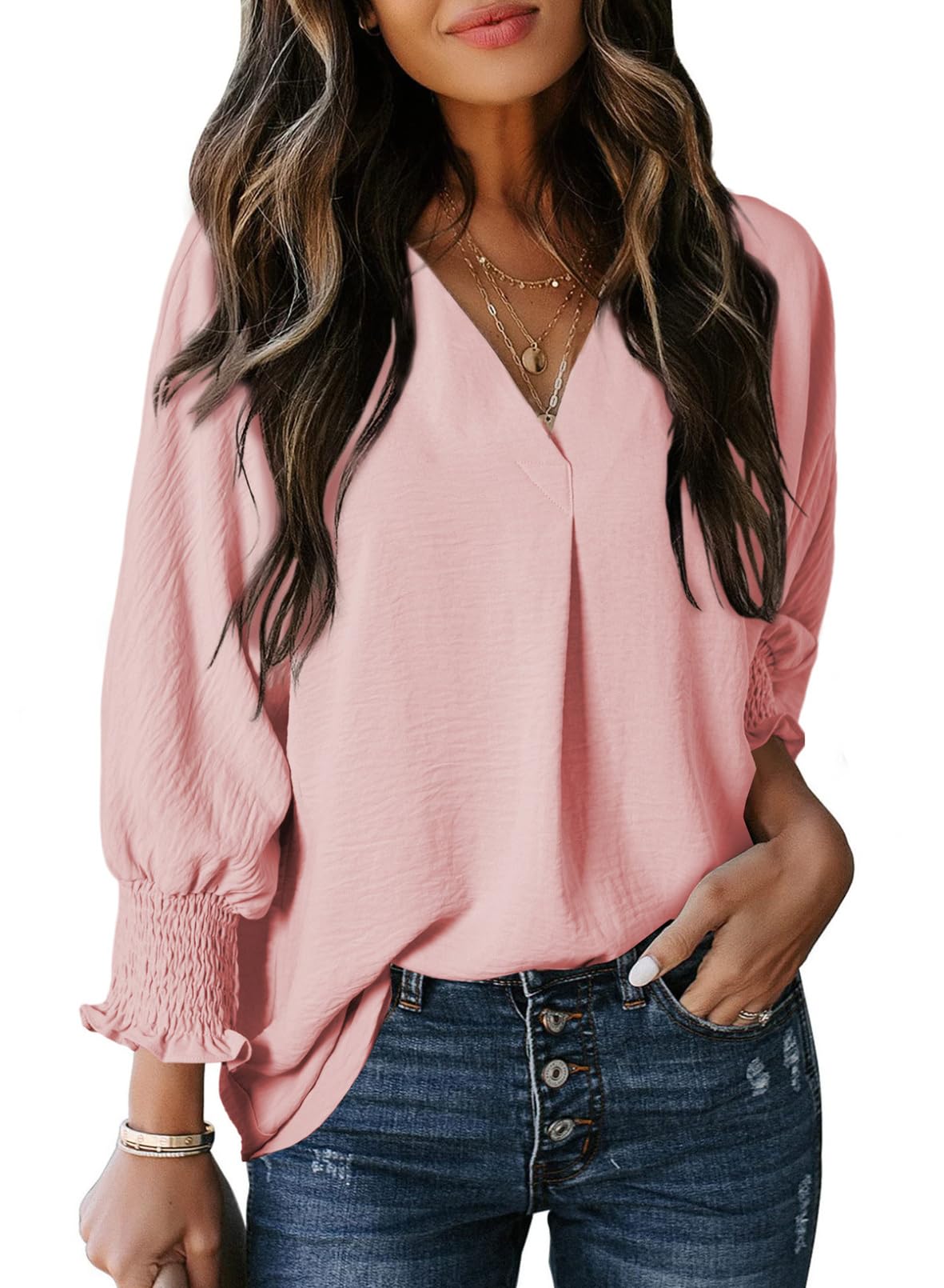 Women's Casual 3/4 Sleeve V Neck Basic Tops (Buy 2 Free Shipping)