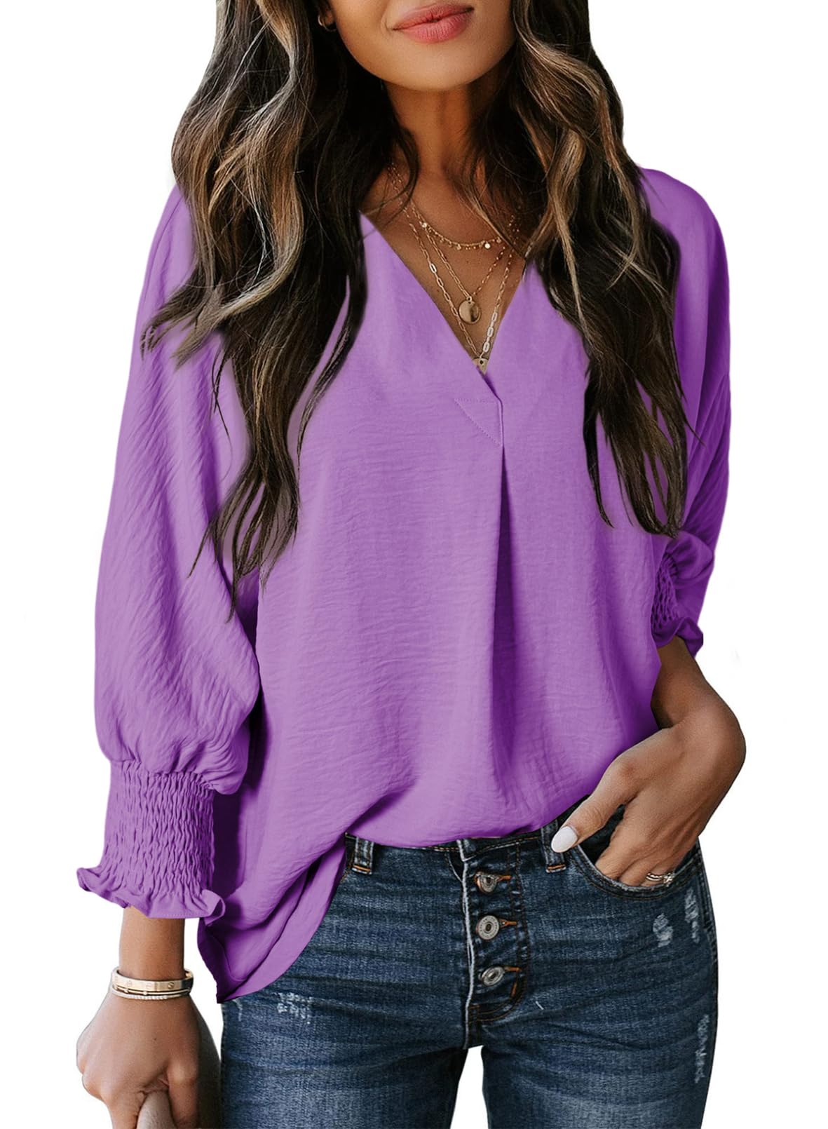 Women's Casual 3/4 Sleeve V Neck Basic Tops (Buy 2 Free Shipping)