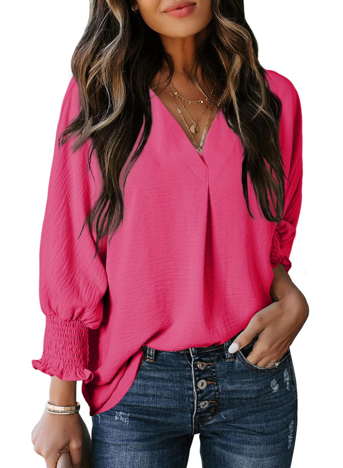 Women's Casual 3/4 Sleeve V Neck Basic Tops (Buy 2 Free Shipping)