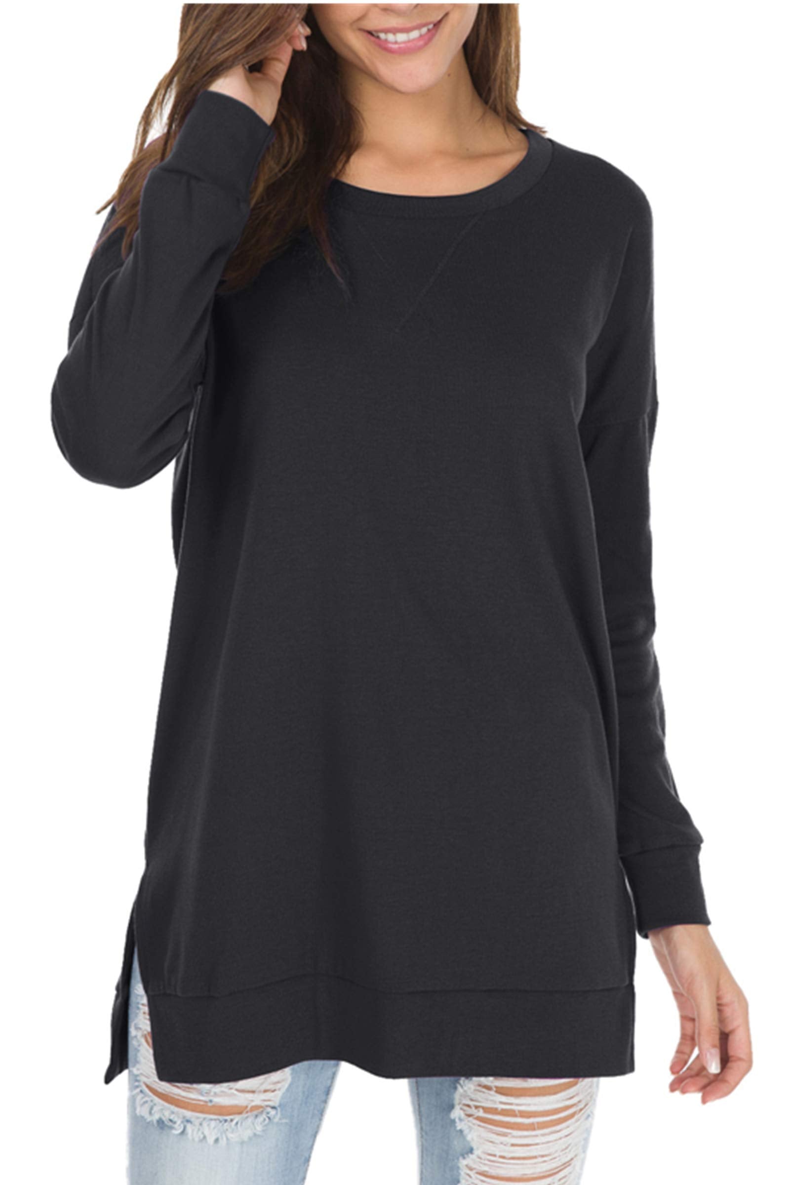 Women's Long Sleeve Side Slit Loose Tops