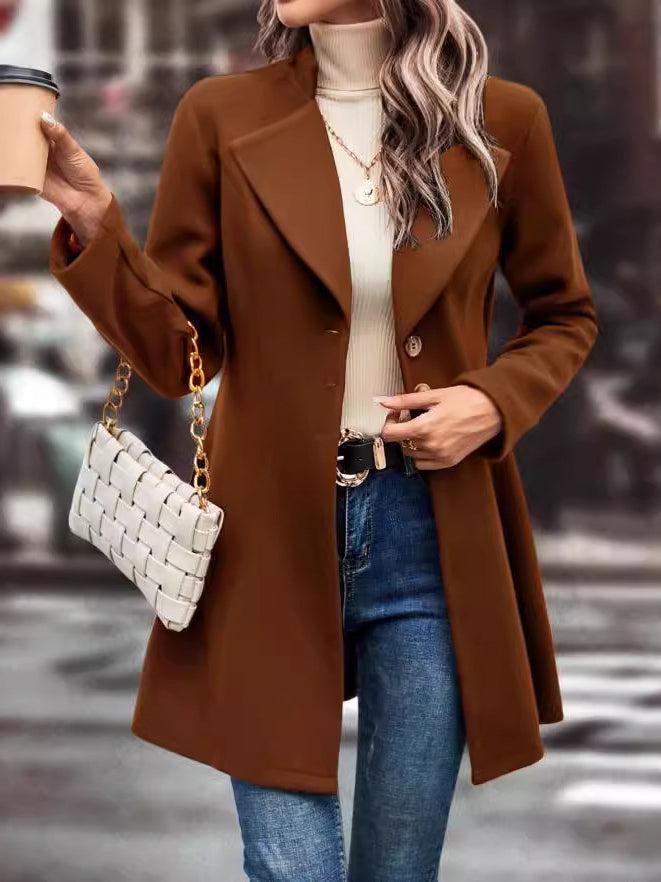 Brown Long Sleeve Plain Jacket