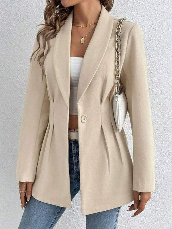 Apricot Plain Long Sleeve Lapel Blazer