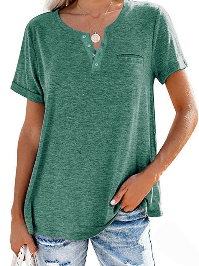 Fashion Solid Color Pocket Short Sleeve T-Shirt (Buy 3 Free Shipping)