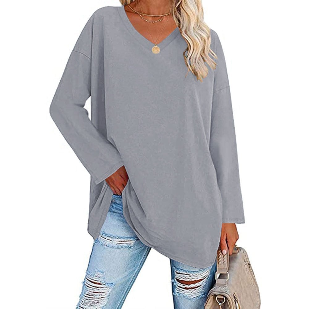 Women's Loose Long Sleeve Fashion V-neck Top (Buy 3 Free Shipping)