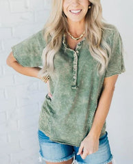 Women's Washed Button T-Shirt (Buy 2 Free Shipping)