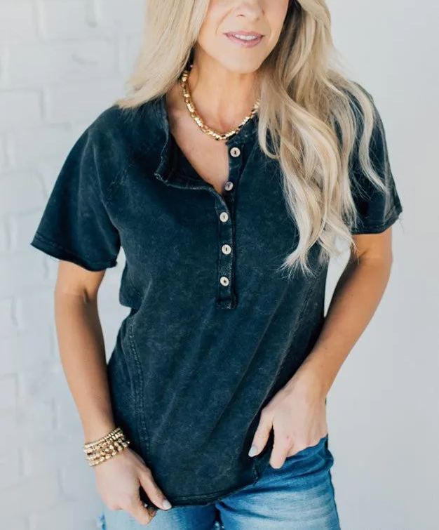 Women's Washed Button T-Shirt (Buy 2 Free Shipping)