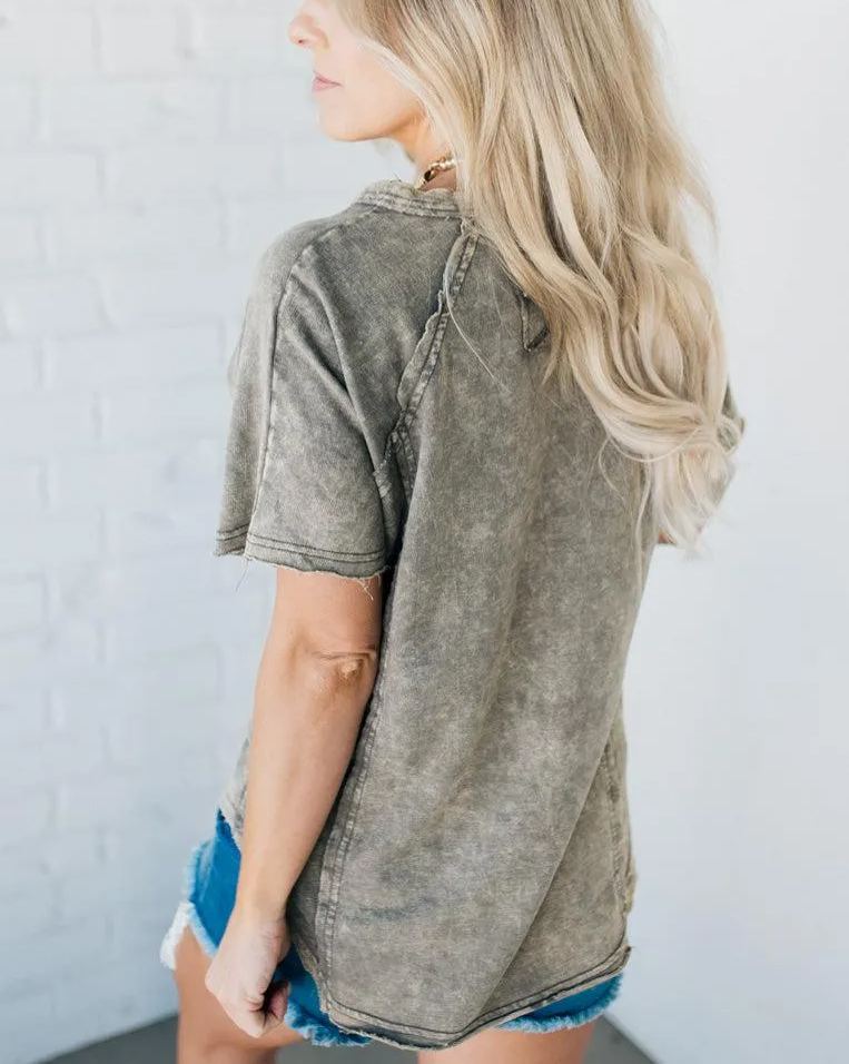 Women's Washed Button T-Shirt (Buy 2 Free Shipping)