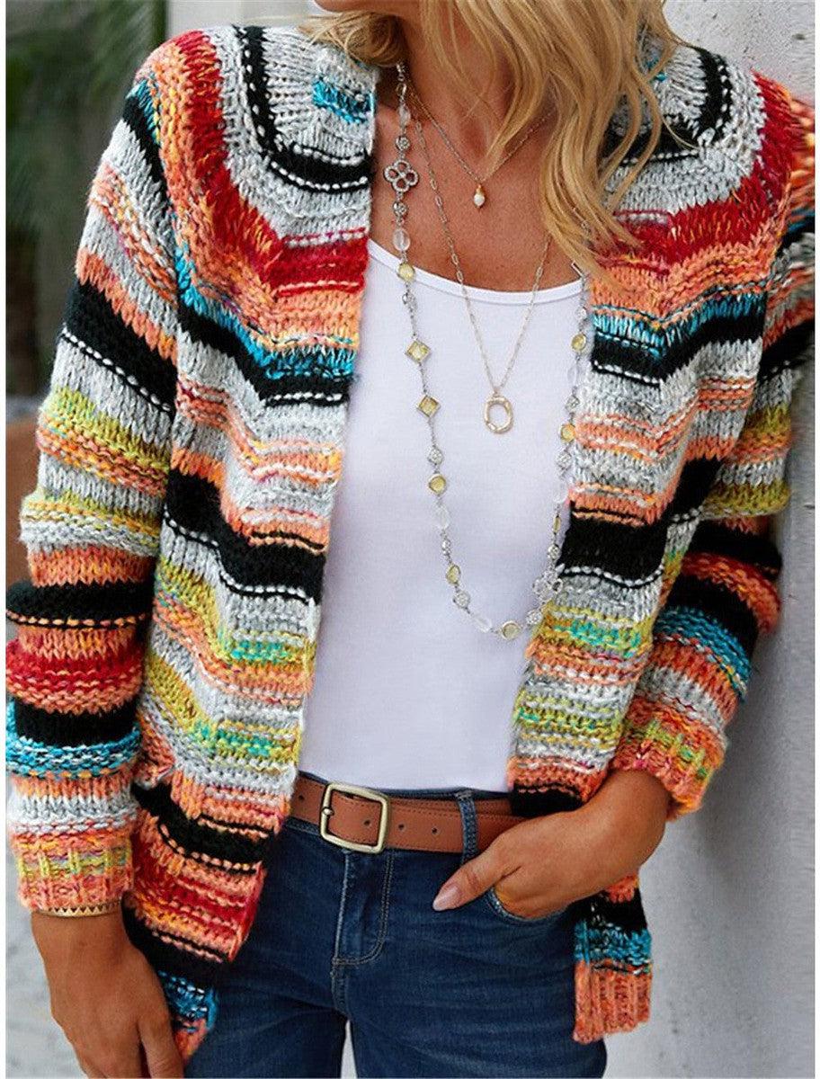 Showy Striped Long Sleeve Cardigan