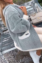 Grey Color Block Hoodie Cardigan